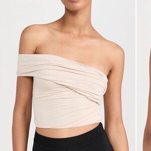 Re Ona One-Shoulder Ruched Crop Top - Cream